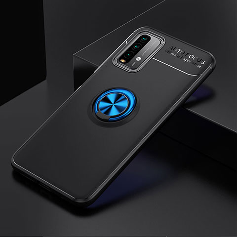 Funda Silicona Carcasa Ultrafina Goma con Magnetico Anillo de dedo Soporte SD2 para Xiaomi Redmi 9 Power Azul y Negro