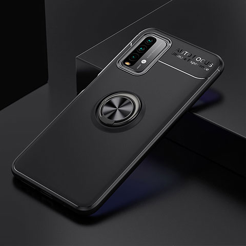 Funda Silicona Carcasa Ultrafina Goma con Magnetico Anillo de dedo Soporte SD2 para Xiaomi Redmi 9 Power Negro