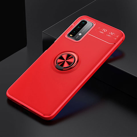 Funda Silicona Carcasa Ultrafina Goma con Magnetico Anillo de dedo Soporte SD2 para Xiaomi Redmi 9 Power Rojo