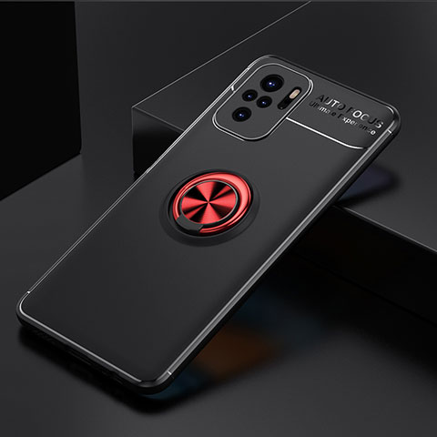 Funda Silicona Carcasa Ultrafina Goma con Magnetico Anillo de dedo Soporte SD2 para Xiaomi Redmi Note 10 4G Rojo y Negro