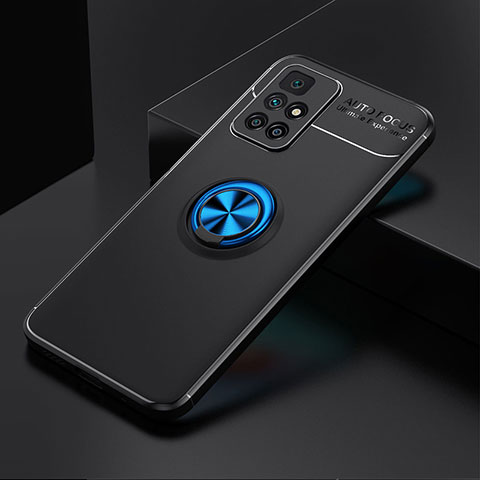 Funda Silicona Carcasa Ultrafina Goma con Magnetico Anillo de dedo Soporte SD2 para Xiaomi Redmi Note 11 4G (2021) Azul y Negro