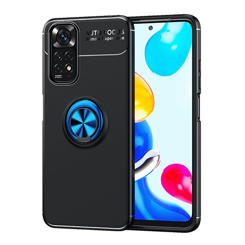 Funda Silicona Carcasa Ultrafina Goma con Magnetico Anillo de dedo Soporte SD2 para Xiaomi Redmi Note 11 4G (2022) Azul y Negro