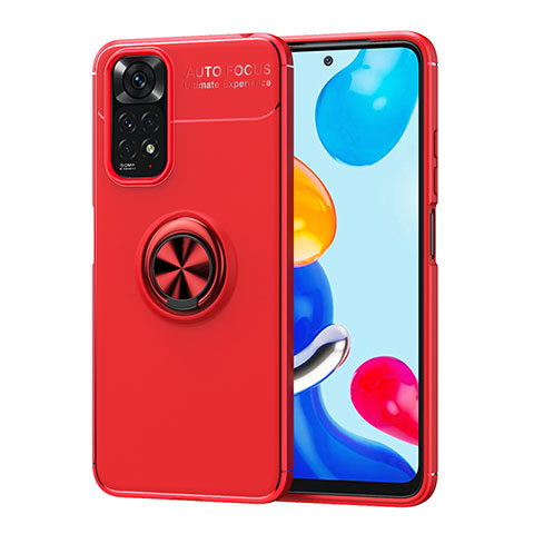 Funda Silicona Carcasa Ultrafina Goma con Magnetico Anillo de dedo Soporte SD2 para Xiaomi Redmi Note 11 4G (2022) Rojo