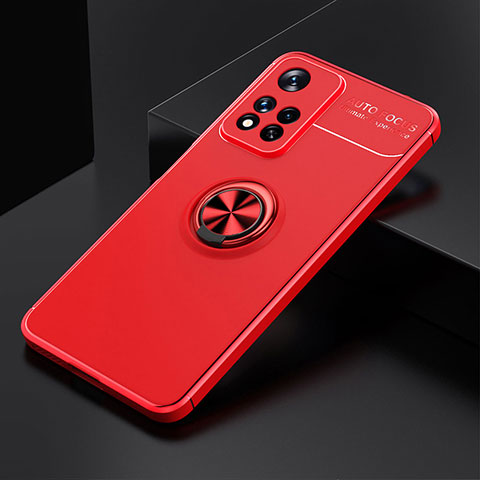 Funda Silicona Carcasa Ultrafina Goma con Magnetico Anillo de dedo Soporte SD2 para Xiaomi Redmi Note 11 Pro+ Plus 5G Rojo