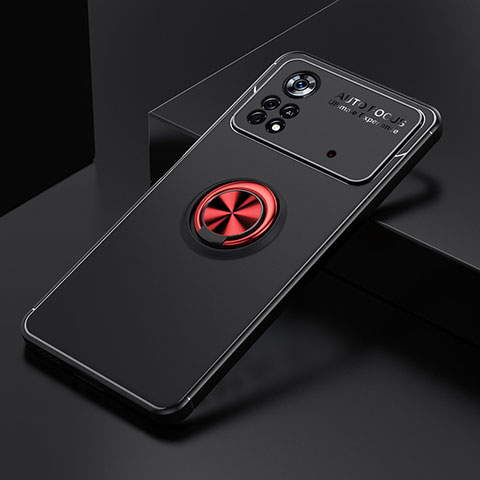 Funda Silicona Carcasa Ultrafina Goma con Magnetico Anillo de dedo Soporte SD2 para Xiaomi Redmi Note 11E Pro 5G Rojo y Negro