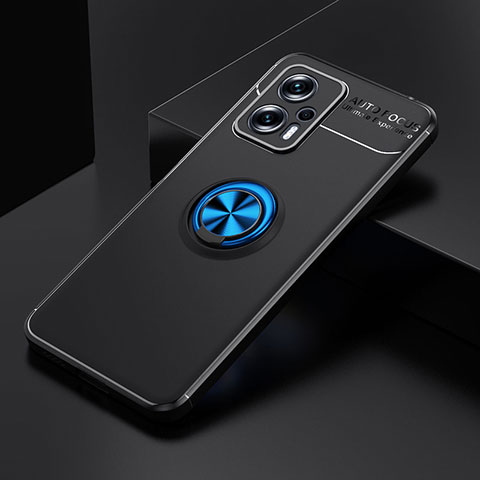 Funda Silicona Carcasa Ultrafina Goma con Magnetico Anillo de dedo Soporte SD2 para Xiaomi Redmi Note 11T Pro 5G Azul y Negro