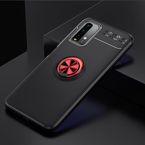 Funda Silicona Carcasa Ultrafina Goma con Magnetico Anillo de dedo Soporte SD2 para Xiaomi Redmi Note 9 4G Rojo y Negro