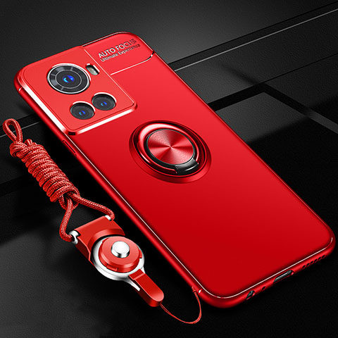 Funda Silicona Carcasa Ultrafina Goma con Magnetico Anillo de dedo Soporte SD3 para OnePlus 10R 5G Rojo