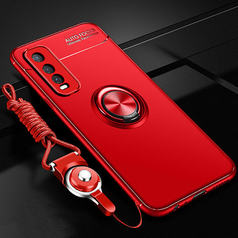 Funda Silicona Carcasa Ultrafina Goma con Magnetico Anillo de dedo Soporte SD3 para Vivo iQOO U1 Rojo