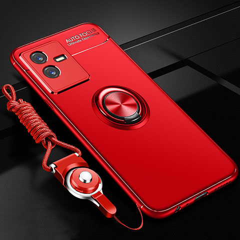 Funda Silicona Carcasa Ultrafina Goma con Magnetico Anillo de dedo Soporte SD3 para Vivo iQOO Z6x Rojo