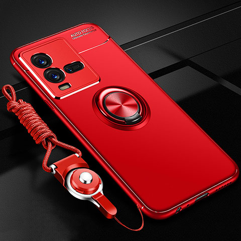 Funda Silicona Carcasa Ultrafina Goma con Magnetico Anillo de dedo Soporte SD3 para Vivo V25e Rojo