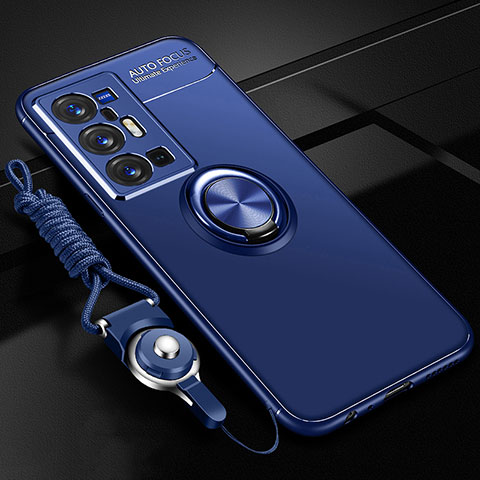 Funda Silicona Carcasa Ultrafina Goma con Magnetico Anillo de dedo Soporte SD3 para Vivo X70 Pro+ Plus 5G Azul