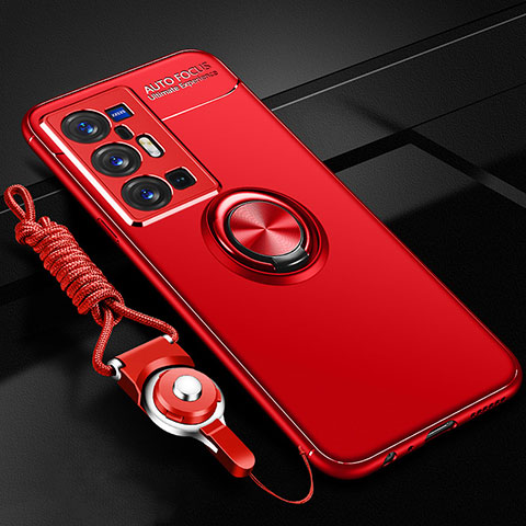 Funda Silicona Carcasa Ultrafina Goma con Magnetico Anillo de dedo Soporte SD3 para Vivo X70 Pro+ Plus 5G Rojo