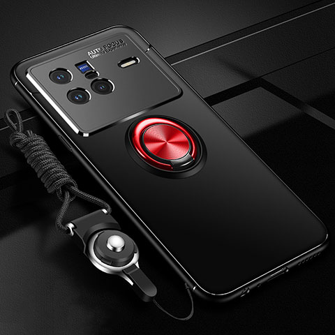 Funda Silicona Carcasa Ultrafina Goma con Magnetico Anillo de dedo Soporte SD3 para Vivo X80 5G Rojo y Negro