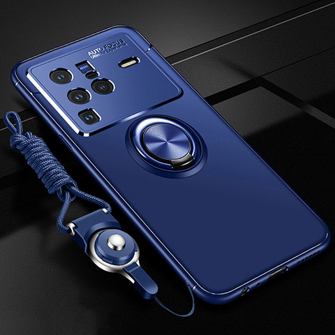 Funda Silicona Carcasa Ultrafina Goma con Magnetico Anillo de dedo Soporte SD3 para Vivo X80 Pro 5G Azul