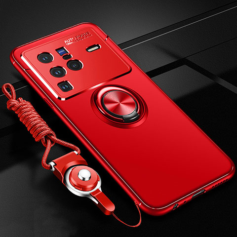 Funda Silicona Carcasa Ultrafina Goma con Magnetico Anillo de dedo Soporte SD3 para Vivo X80 Pro 5G Rojo