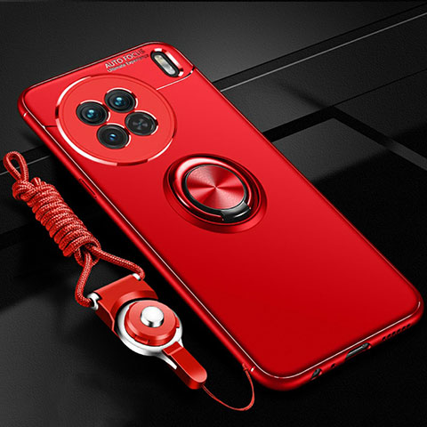 Funda Silicona Carcasa Ultrafina Goma con Magnetico Anillo de dedo Soporte SD3 para Vivo X90 5G Rojo