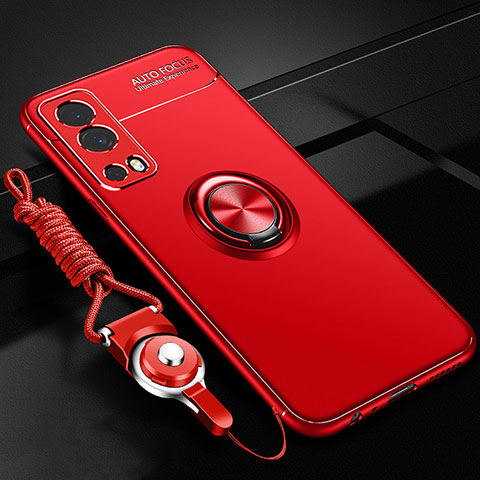 Funda Silicona Carcasa Ultrafina Goma con Magnetico Anillo de dedo Soporte SD3 para Vivo Y52 5G Rojo