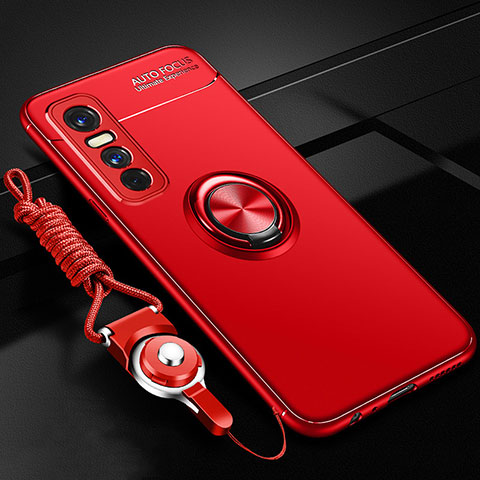 Funda Silicona Carcasa Ultrafina Goma con Magnetico Anillo de dedo Soporte SD3 para Vivo Y73s 5G Rojo