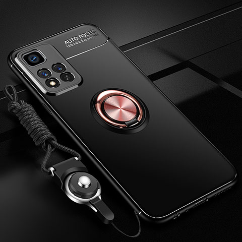 Funda Silicona Carcasa Ultrafina Goma con Magnetico Anillo de dedo Soporte SD3 para Xiaomi Mi 11i 5G (2022) Oro y Negro
