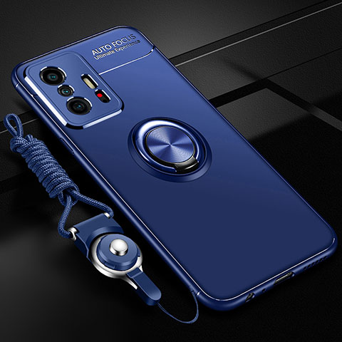 Funda Silicona Carcasa Ultrafina Goma con Magnetico Anillo de dedo Soporte SD3 para Xiaomi Mi 11T 5G Azul
