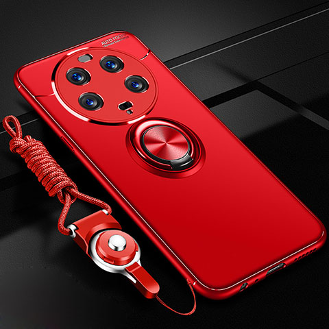 Funda Silicona Carcasa Ultrafina Goma con Magnetico Anillo de dedo Soporte SD3 para Xiaomi Mi 13 Ultra 5G Rojo