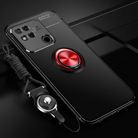 Funda Silicona Carcasa Ultrafina Goma con Magnetico Anillo de dedo Soporte SD3 para Xiaomi POCO C31 Rojo y Negro