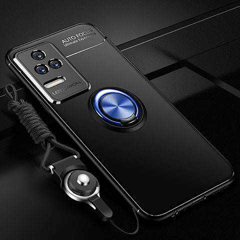 Funda Silicona Carcasa Ultrafina Goma con Magnetico Anillo de dedo Soporte SD3 para Xiaomi Poco F4 5G Azul y Negro