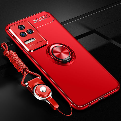 Funda Silicona Carcasa Ultrafina Goma con Magnetico Anillo de dedo Soporte SD3 para Xiaomi Poco F4 5G Rojo