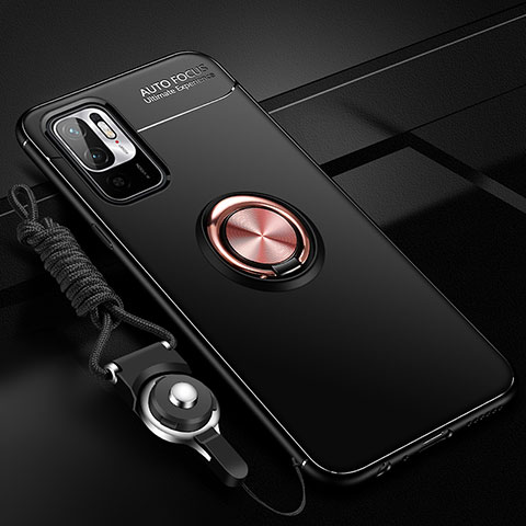 Funda Silicona Carcasa Ultrafina Goma con Magnetico Anillo de dedo Soporte SD3 para Xiaomi POCO M3 Pro 5G Oro y Negro