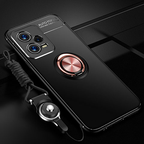 Funda Silicona Carcasa Ultrafina Goma con Magnetico Anillo de dedo Soporte SD3 para Xiaomi Poco X5 5G Oro y Negro