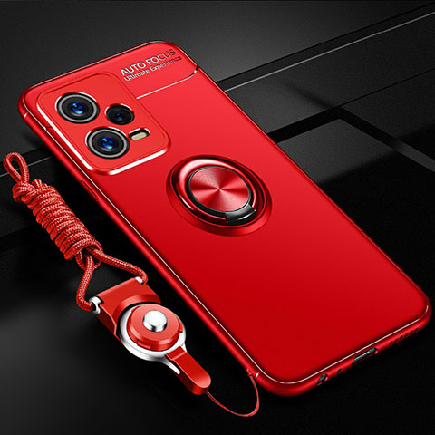 Funda Silicona Carcasa Ultrafina Goma con Magnetico Anillo de dedo Soporte SD3 para Xiaomi Poco X5 5G Rojo