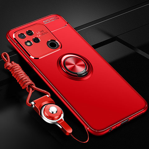 Funda Silicona Carcasa Ultrafina Goma con Magnetico Anillo de dedo Soporte SD3 para Xiaomi Redmi 10A 4G Rojo