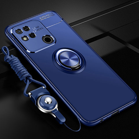 Funda Silicona Carcasa Ultrafina Goma con Magnetico Anillo de dedo Soporte SD3 para Xiaomi Redmi 9 India Azul