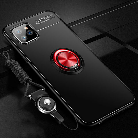 Funda Silicona Carcasa Ultrafina Goma con Magnetico Anillo de dedo Soporte T01 para Apple iPhone 11 Pro Max Rojo y Negro