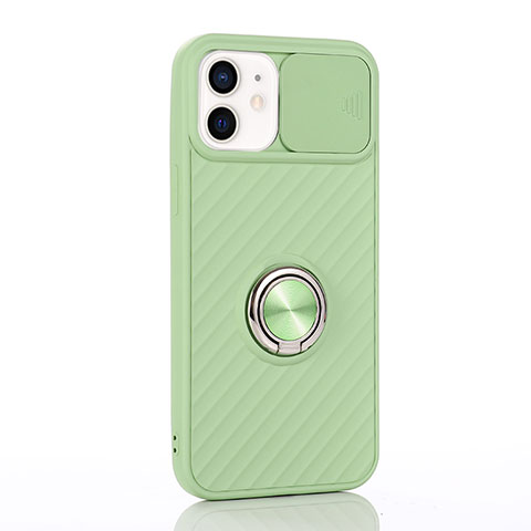 Funda Silicona Carcasa Ultrafina Goma con Magnetico Anillo de dedo Soporte T01 para Apple iPhone 12 Mini Menta Verde