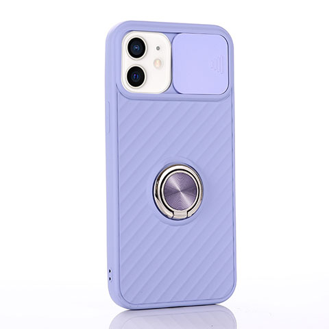 Funda Silicona Carcasa Ultrafina Goma con Magnetico Anillo de dedo Soporte T01 para Apple iPhone 12 Mini Purpura Claro