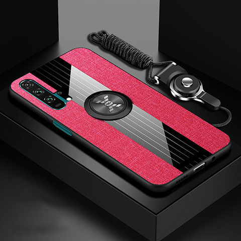 Funda Silicona Carcasa Ultrafina Goma con Magnetico Anillo de dedo Soporte T01 para Huawei Honor 20 Pro Rosa Roja