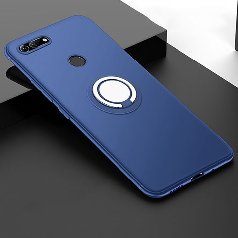 Funda Silicona Carcasa Ultrafina Goma con Magnetico Anillo de dedo Soporte T01 para Huawei Honor V20 Azul