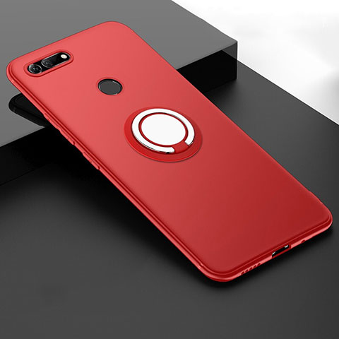 Funda Silicona Carcasa Ultrafina Goma con Magnetico Anillo de dedo Soporte T01 para Huawei Honor V20 Rojo