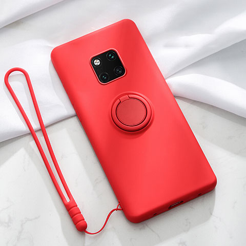 Funda Silicona Carcasa Ultrafina Goma con Magnetico Anillo de dedo Soporte T01 para Huawei Mate 20 Pro Rojo