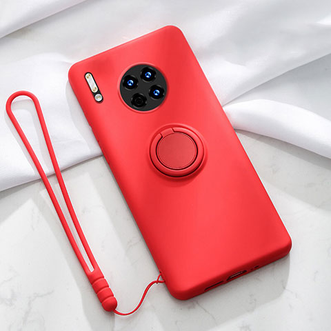 Funda Silicona Carcasa Ultrafina Goma con Magnetico Anillo de dedo Soporte T01 para Huawei Mate 30 Rojo