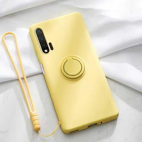 Funda Silicona Carcasa Ultrafina Goma con Magnetico Anillo de dedo Soporte T01 para Huawei Nova 6 Amarillo