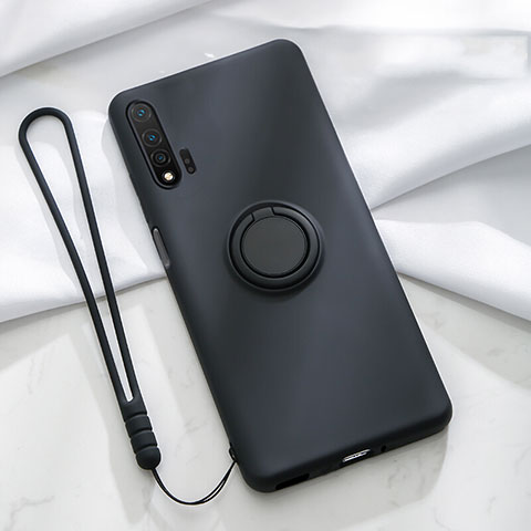 Funda Silicona Carcasa Ultrafina Goma con Magnetico Anillo de dedo Soporte T01 para Huawei Nova 6 Negro