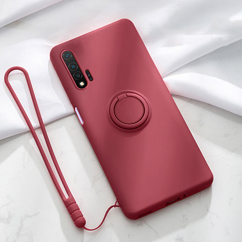 Funda Silicona Carcasa Ultrafina Goma con Magnetico Anillo de dedo Soporte T01 para Huawei Nova 6 Rojo Rosa