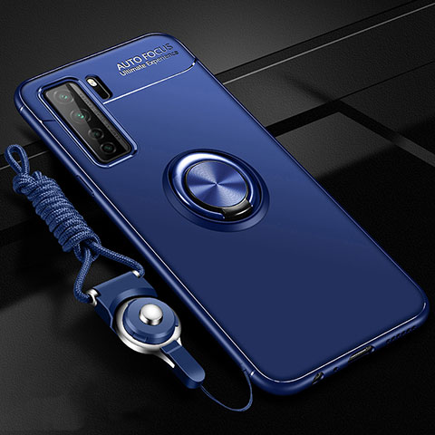 Funda Silicona Carcasa Ultrafina Goma con Magnetico Anillo de dedo Soporte T01 para Huawei Nova 7 SE 5G Azul