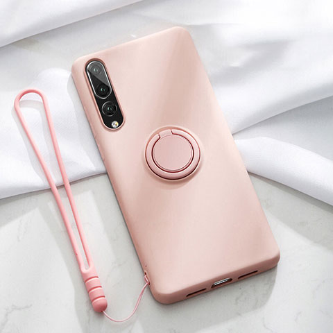 Funda Silicona Carcasa Ultrafina Goma con Magnetico Anillo de dedo Soporte T01 para Huawei P20 Pro Rosa