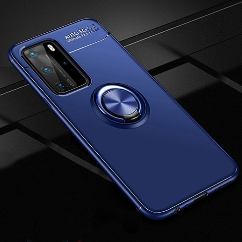 Funda Silicona Carcasa Ultrafina Goma con Magnetico Anillo de dedo Soporte T01 para Huawei P40 Pro Azul