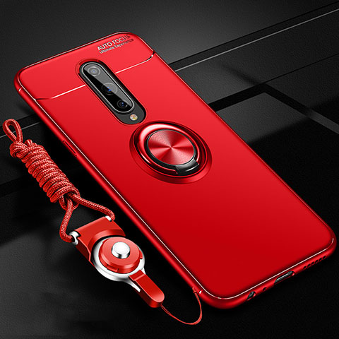 Funda Silicona Carcasa Ultrafina Goma con Magnetico Anillo de dedo Soporte T01 para OnePlus 8 Rojo