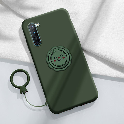 Funda Silicona Carcasa Ultrafina Goma con Magnetico Anillo de dedo Soporte T01 para Oppo A91 Verde